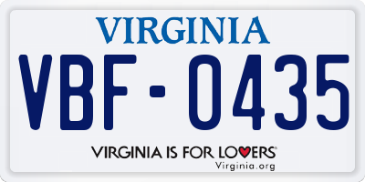 VA license plate VBF0435