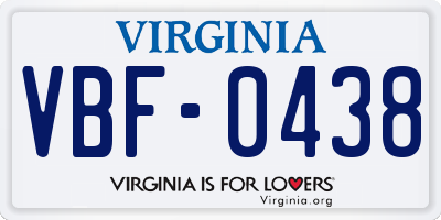 VA license plate VBF0438