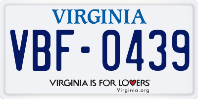 VA license plate VBF0439