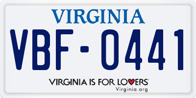 VA license plate VBF0441