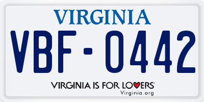 VA license plate VBF0442