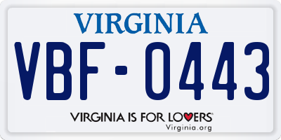 VA license plate VBF0443