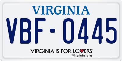 VA license plate VBF0445