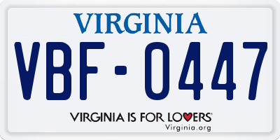 VA license plate VBF0447