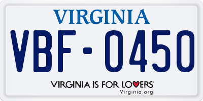 VA license plate VBF0450