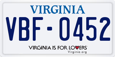 VA license plate VBF0452