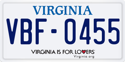 VA license plate VBF0455