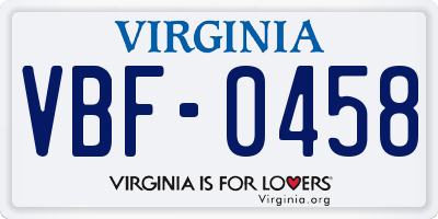 VA license plate VBF0458