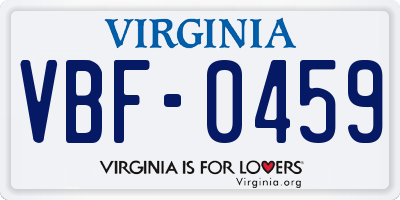 VA license plate VBF0459