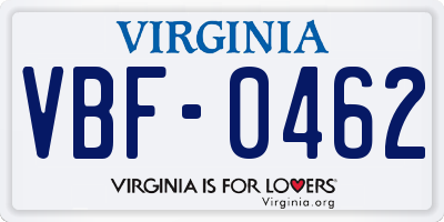 VA license plate VBF0462
