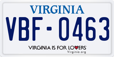 VA license plate VBF0463