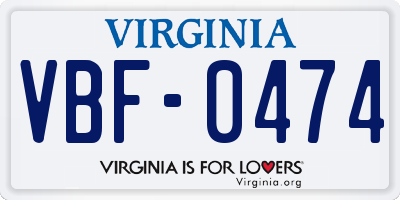 VA license plate VBF0474