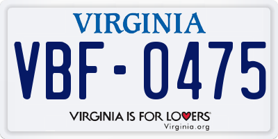VA license plate VBF0475