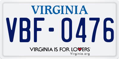 VA license plate VBF0476