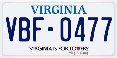 VA license plate VBF0477