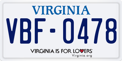 VA license plate VBF0478