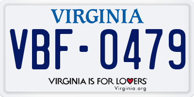 VA license plate VBF0479