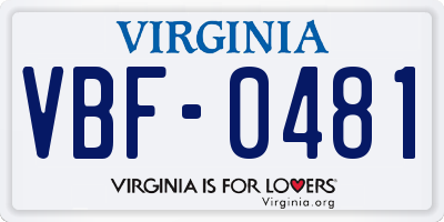 VA license plate VBF0481