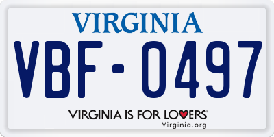 VA license plate VBF0497