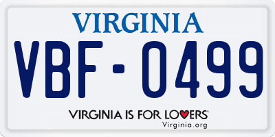 VA license plate VBF0499