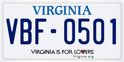 VA license plate VBF0501