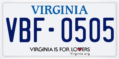 VA license plate VBF0505