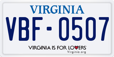VA license plate VBF0507