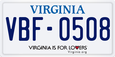 VA license plate VBF0508