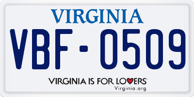 VA license plate VBF0509