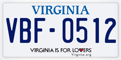 VA license plate VBF0512