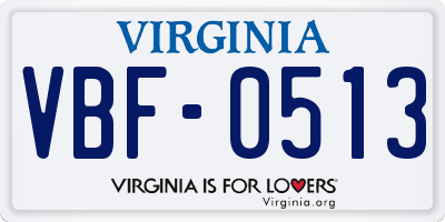 VA license plate VBF0513