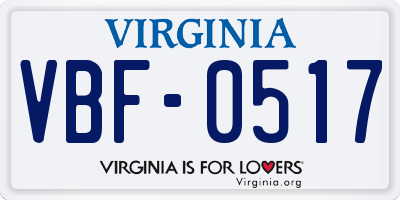 VA license plate VBF0517