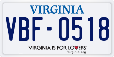 VA license plate VBF0518