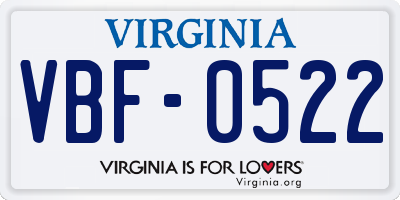 VA license plate VBF0522