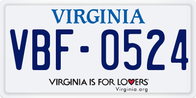 VA license plate VBF0524