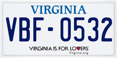 VA license plate VBF0532