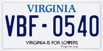 VA license plate VBF0540