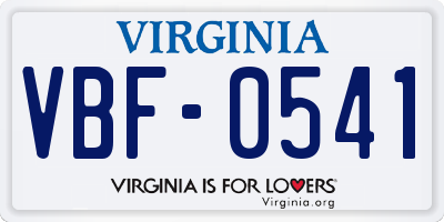 VA license plate VBF0541