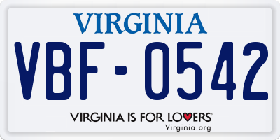 VA license plate VBF0542