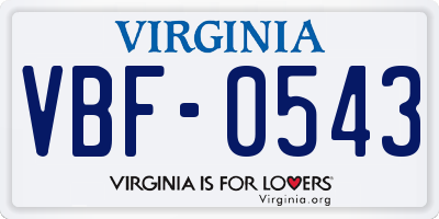 VA license plate VBF0543