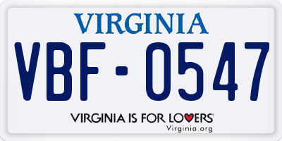 VA license plate VBF0547