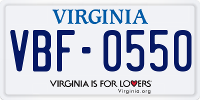VA license plate VBF0550