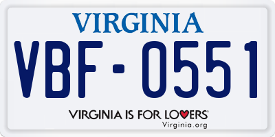 VA license plate VBF0551