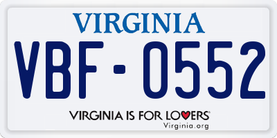 VA license plate VBF0552