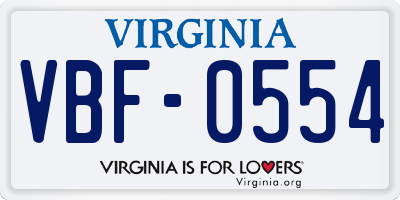 VA license plate VBF0554