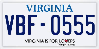 VA license plate VBF0555