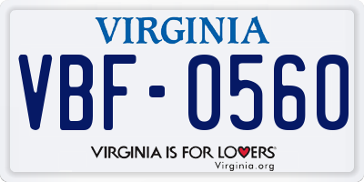 VA license plate VBF0560