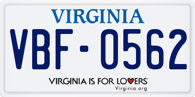 VA license plate VBF0562