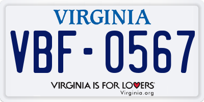 VA license plate VBF0567