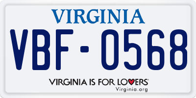 VA license plate VBF0568
